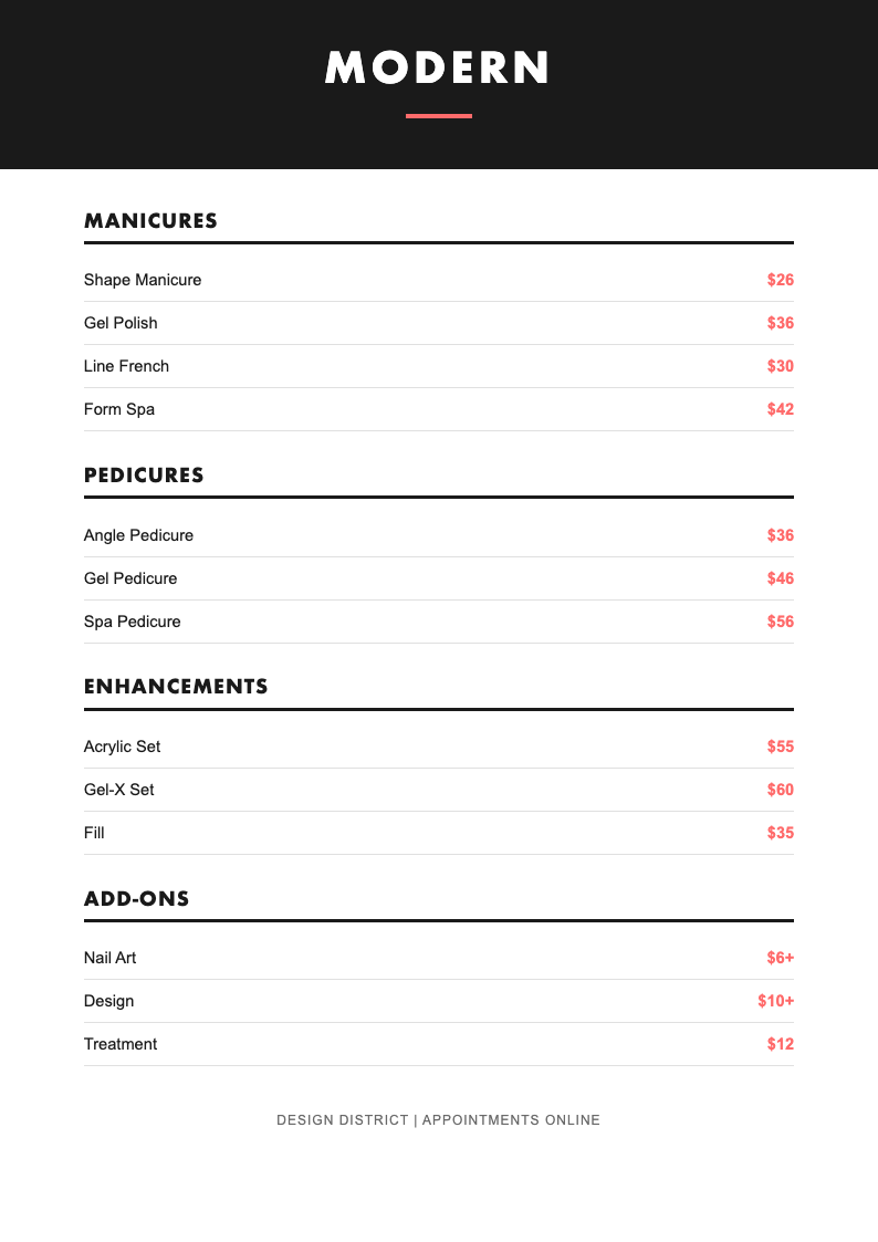 Geometric modern nail price list